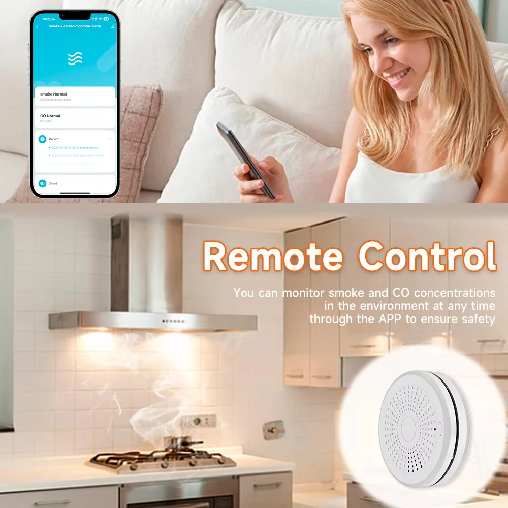 Tuya 2 in 1 Version Smoke Fire Sound Alarm Sensor Smoke Detector smoke detector & Carbon Monoxide Co Gas Detector With Smart Life WiFi Function