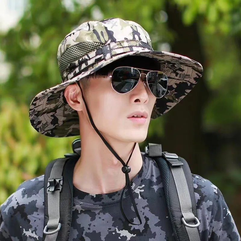 Men's Sun Hats Camouflage Color Hats Sun Protection Large Brim Folding Hats Summer Outdoor Fishing Travel Hats 1