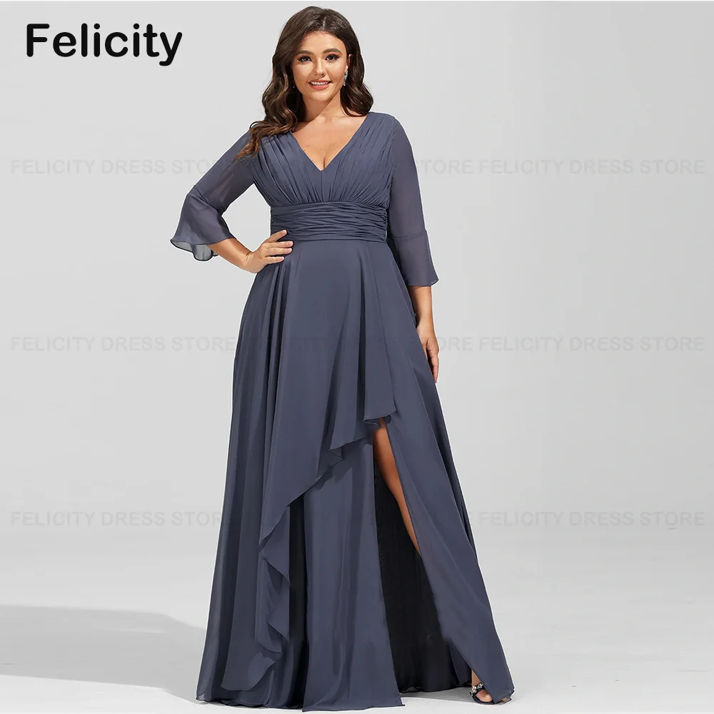 

Simple Plus Size Mother of the Bride Dress 2023 A-line V-Neck Pleats Front Split Formal Wedding Guest Dresses فستان حفلات الزفاف
