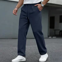 Pantalon décontracté pour homme, nouveau modèle à carreaux larges avec cordon de serrage - léger, respirant, couleur unie, coupe droite confortable 3