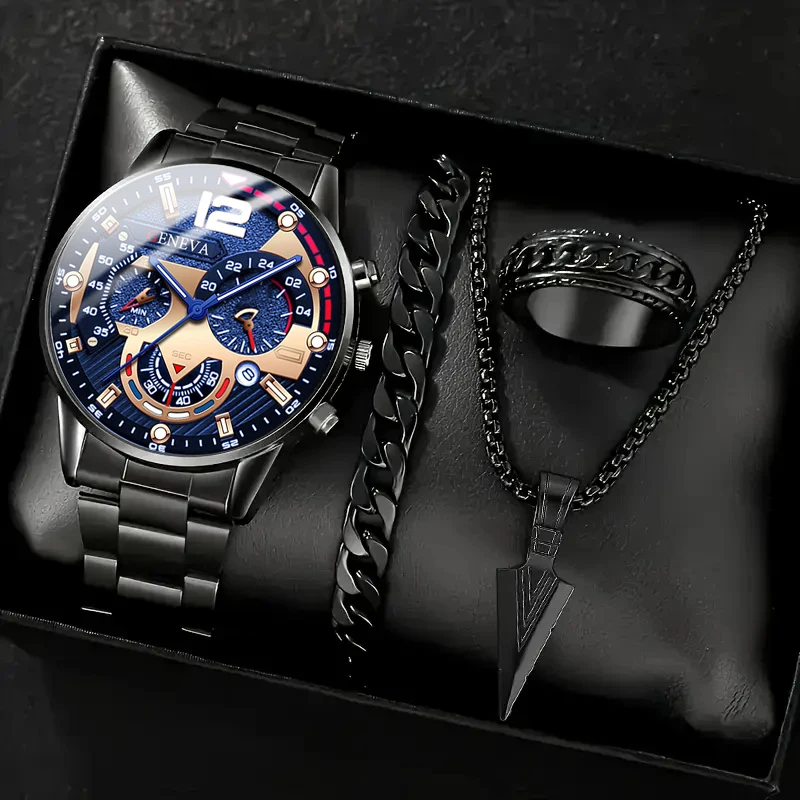 4 قطع أزياء الرجال الفاخرة ساعة كوارتز Spearhead ق...