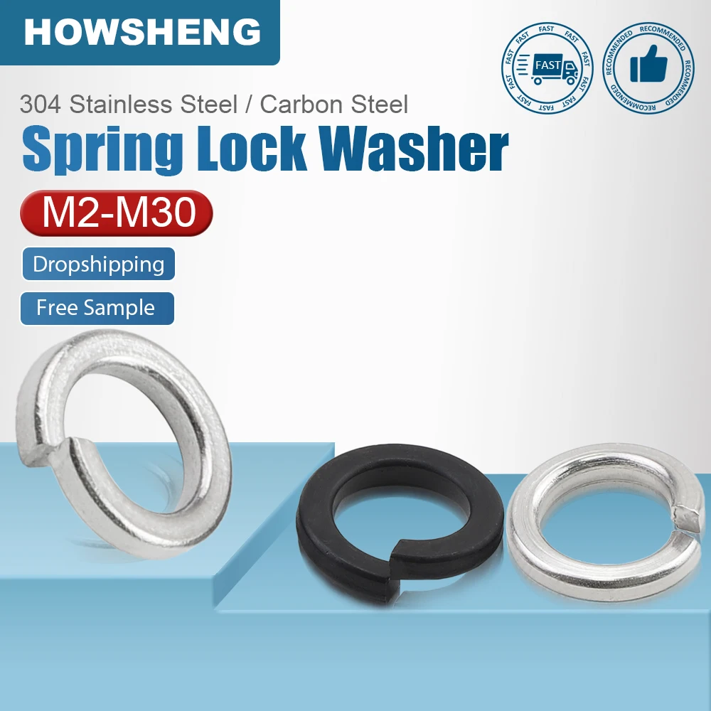 HOWSHENG 2-100Pcs Spring Lock Washer M2 M3 M4 M5 M6 M8 M10 M12 M14 M16 M18 M20 Stainless Steel Carbon Steel Split Lock Washer