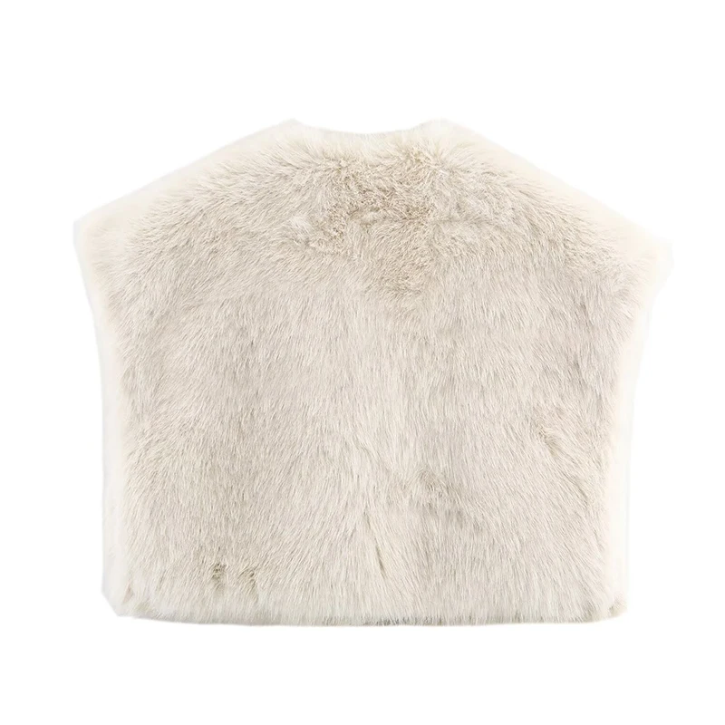 Chic Elegant Faux Fur Vest Top Women Fashion V neck Fluffy Vests Coat 2025 Winter Female Sleeveless Jacket Waistcoat Outerwear ﻿
