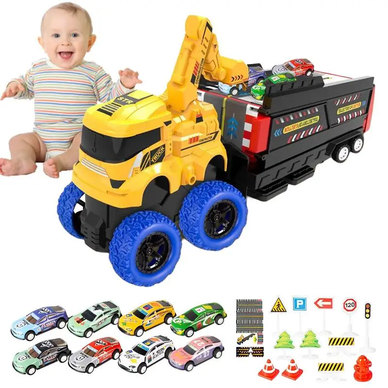 

Car Carrier Truck Toy Mega Hauler Truck With Ejection Race Track Transport Truck Car Toys With 8 Race Car Toys Toy Truck