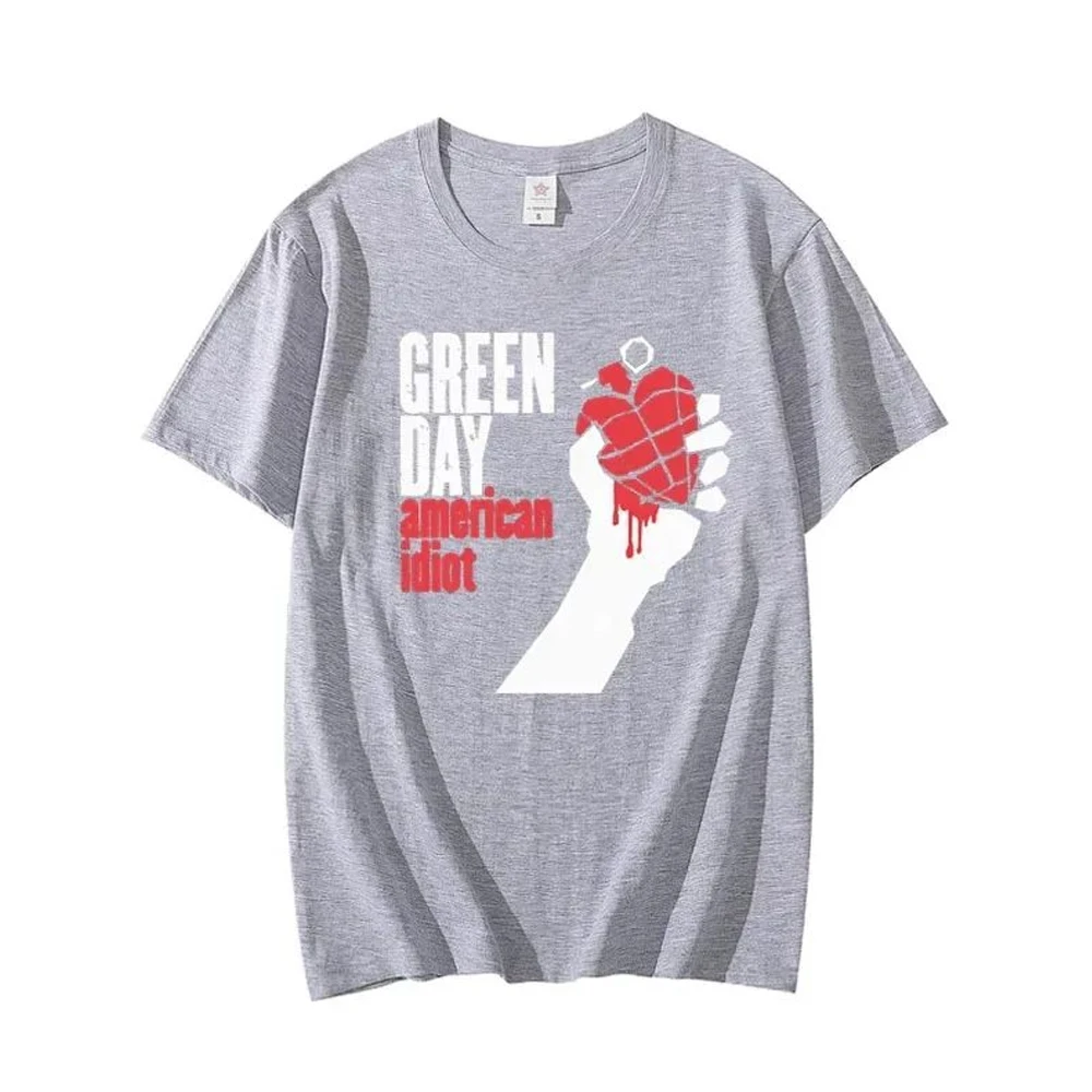 GREEN DAY American Idiot 프린트 티셔츠 아메리칸 펑크 밴드 프린트 패션 라운드 넥 반소매 탑 남성용 캐주얼 루즈 티셔츠
