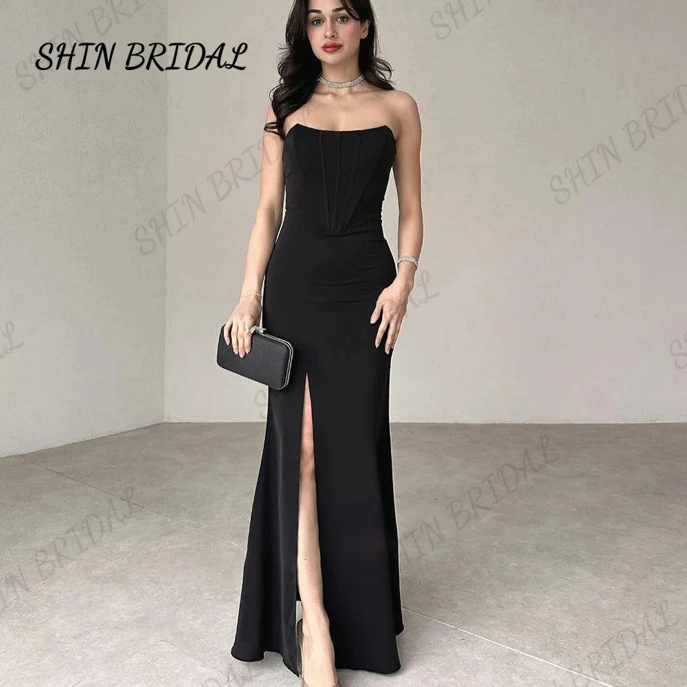 

2024 New Mermaid Scalloped Necking Prom Evening Gown Saudi Arab Side Slit Ankle Length Formal Evening Party Dress For Women 2024