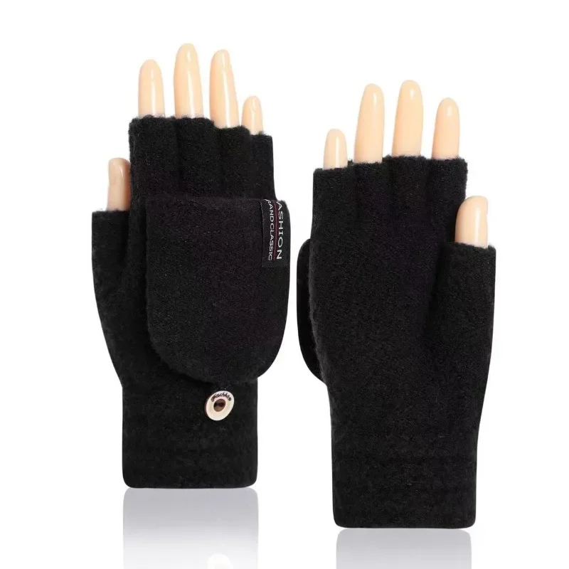 Winter Mitten Warm Knitted Fingerless Gloves Flip Mittens for Men Women Student Boys Girls Half Finger Gloves Thicken