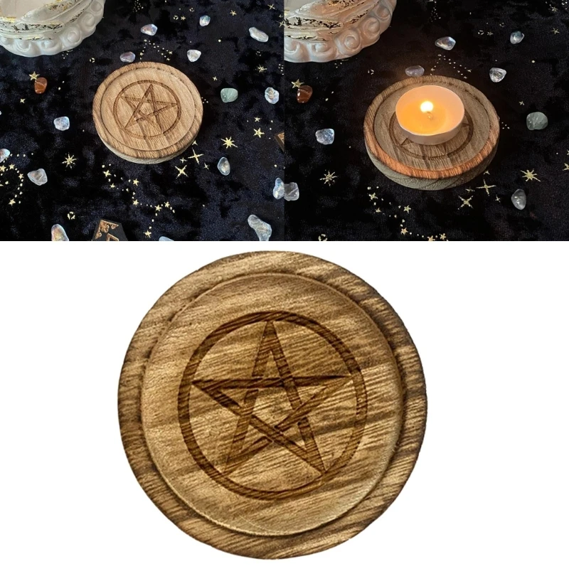 Astrology Pentagrams Candlestick Table Pentacles Altars Plate Candle Holders Wood Divination Ceremony Candlestick Boards