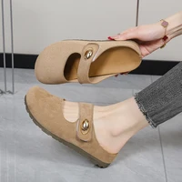Mules Mary Jane en daim pour femmes, livraison gratuite, sabots plats décontractés sans talon, pantoufles confortables à enfiler, chaussures quotidiennes rétro minimalistes 4
