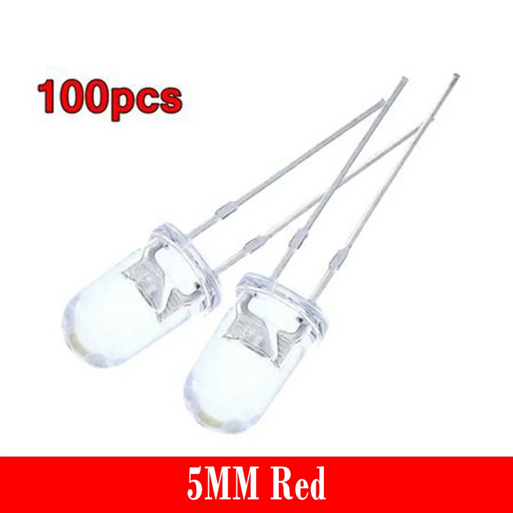 100PCS Super Bright LED Lights 5mm Red/Blue/Green/White/Yellow LED Transparent Bulb NA Socket Dome Lighting Bulbs