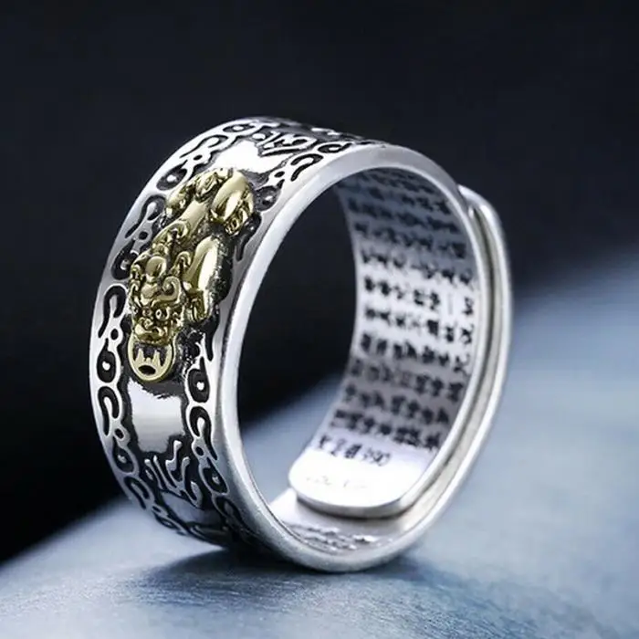 Unisex Men Pixiu Charms Ring Bracelet Chinese Feng Shui Amulet Wealth and Lucky Open Adjustable Bead