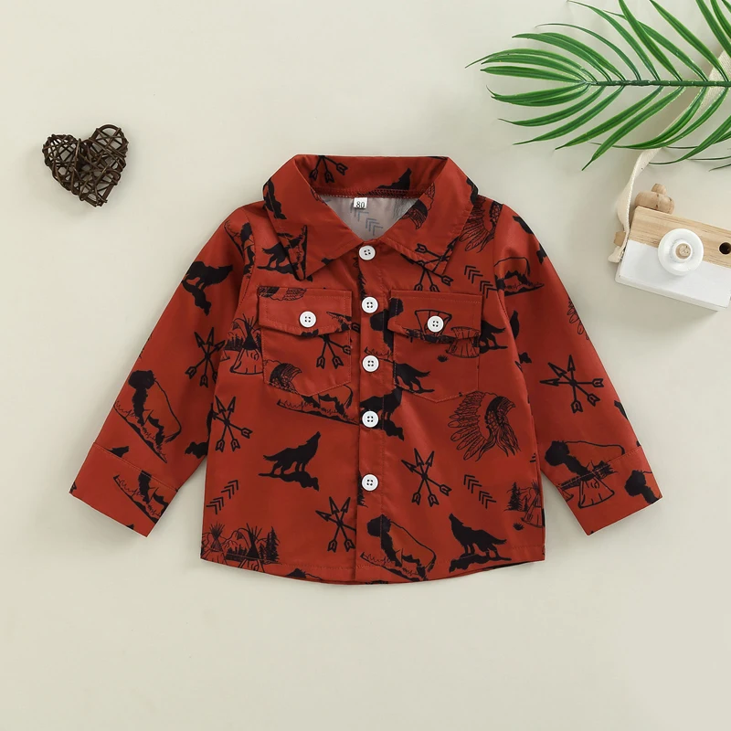 FOCUSNORM 0-5Y Toddler Kids Boys Shirts Tops 4 Style Long Sleeve Cartoon Animal Printing Single Breasted Coats Outwear