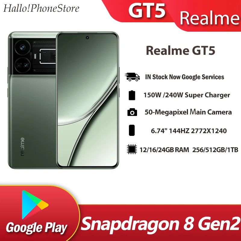 OPPO Realme GT5 Smartphone Android 13 Snapdragon 8 Gen 2 Octa Core NFC  Touch ID 