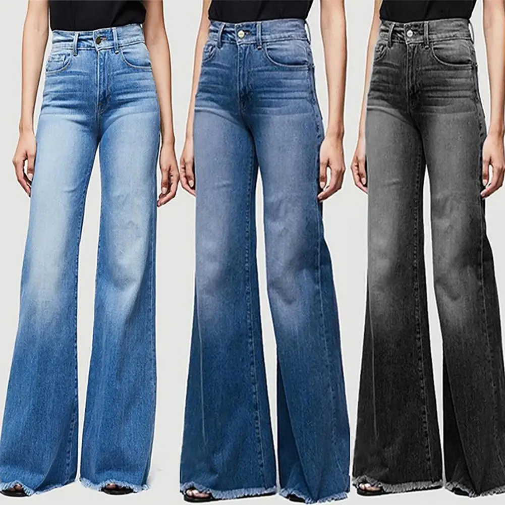 

Denim Sweatpants Skin-Touch Women Jeans Button Fly Chic Fashion Mid-Waist Women Flare Jeans Female Clothing