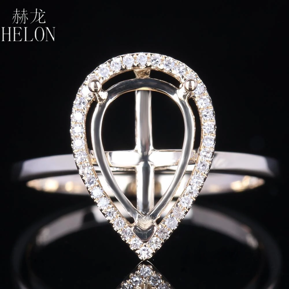 

HELON 10x7mm Pear Cut Solid 14K Yellow Gold AU585 Natural Diamonds Semi Mount Engagement Ring Women Wedding Trendy Fine Jewelry