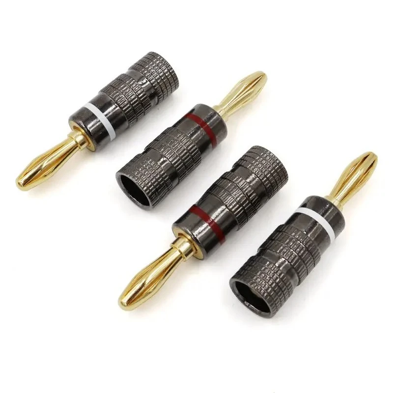 4pcs Gun Metal BANANA PLUGS 24K Gold-plated 4MM Banana Connector Screw Lock For Audio Jack Speaker Plugs White&Red