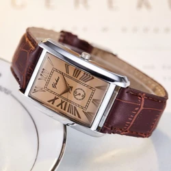 Luxury Rectangle Dial Quartz Watch with Leather Band (MenBR)