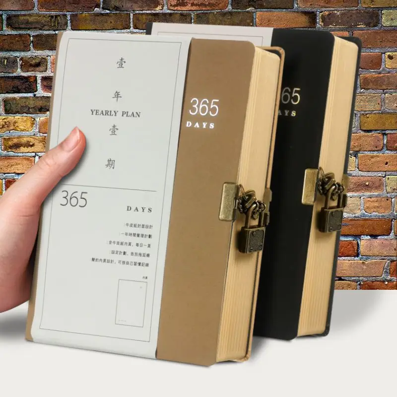 Caderno de Papel Grosso com Bloqueio 365 Dias Diário Livro Notepad Diários Agenda Planner 384 Páginas a5