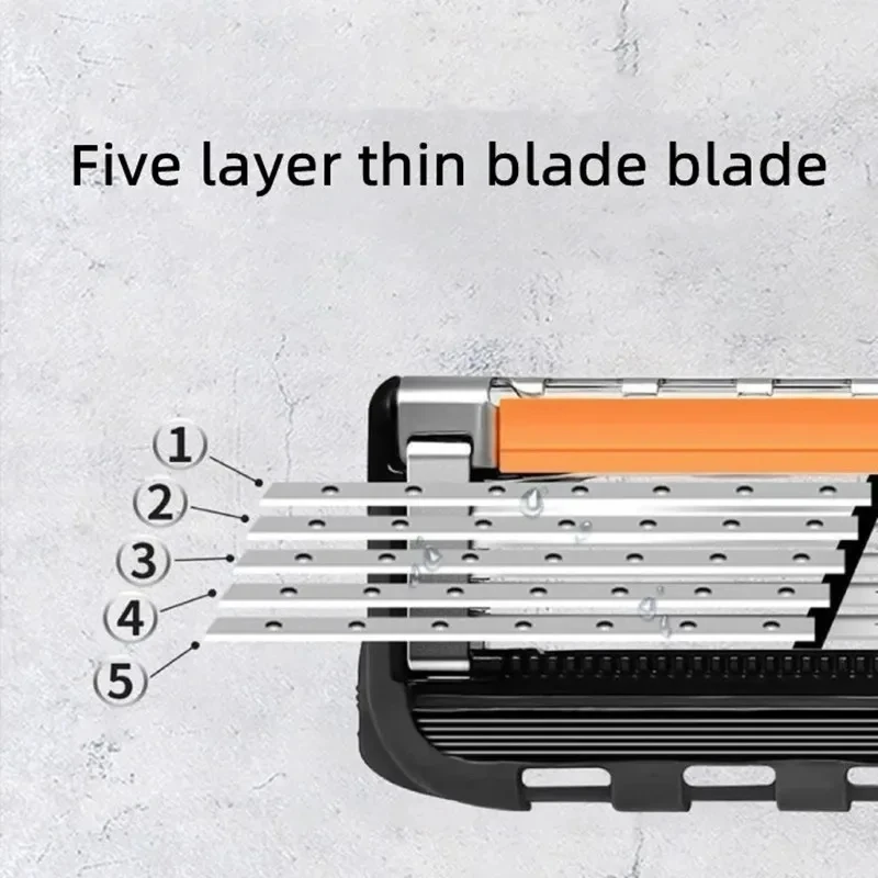 8PCS Mens Manual Razor Replacement Head Travel Portable five Layer Blade Comfortable Blue Old Fashioned Blades Uncharged Razor 3