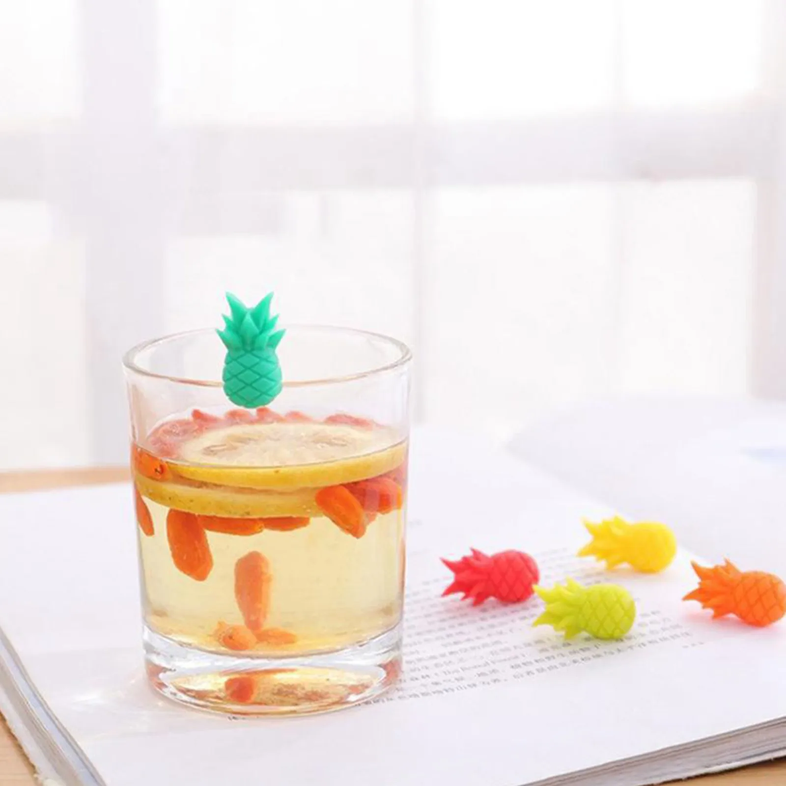 Oversized Mugs 6 Pieces Wine Glass Charms Drink Markers Cute Pineapple Glass Identifiers Silicone Swanky Swigs Juice Glasses glass identifiers