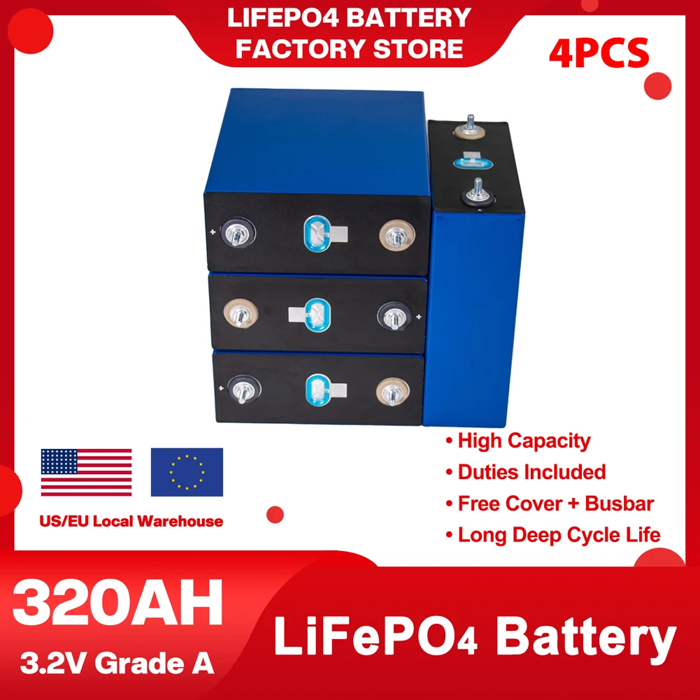 

3.2V 320Ah New LiFePO4 Rechargeable Battery Pack 4/8/16/32PCS DIY 12V 24V 48V Prismatic Cell For Solar Screw Terminal Pre-sale