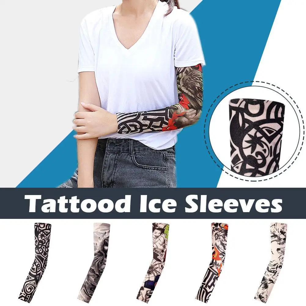 Anti-UV Sunscreen Tattoo Arm Sleeve Ice Sleeves Arms Protector Outdoor Fishing Sunscreen Sleeves UV Block Camping Tattoo Decor 1pc tattoo arm sleeves armguard outdoor cycling arm protector driving sunscreen fishing longsleeve ice silk summer arm sleeves