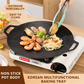 Coreano Rotondo Griglia Padella Barbecue Pan Pancia di Maiale Fornello Antiaderente Maifan Pietra Fornello A Induzione Gas Barbecue Vassoio Piastra Arrosto 1
