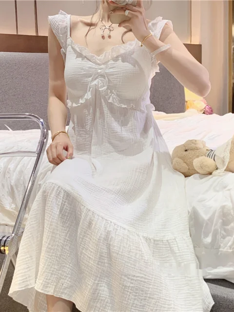 Sweet Pure Desire Sle Women's Spwear Set with Chest Pad Strap Home Clothes Long Dr V-ne Summer New Arrival