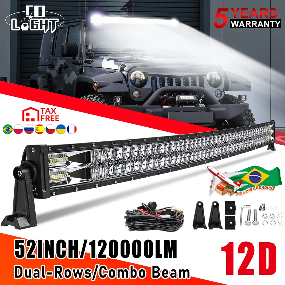 CO LIGHT Curved/Straight 22 32 42 52inch Led Light Bar Combo Beam Driving  Lights 2-Rows Offroad Truck SUV ATV Tractor Car Boat