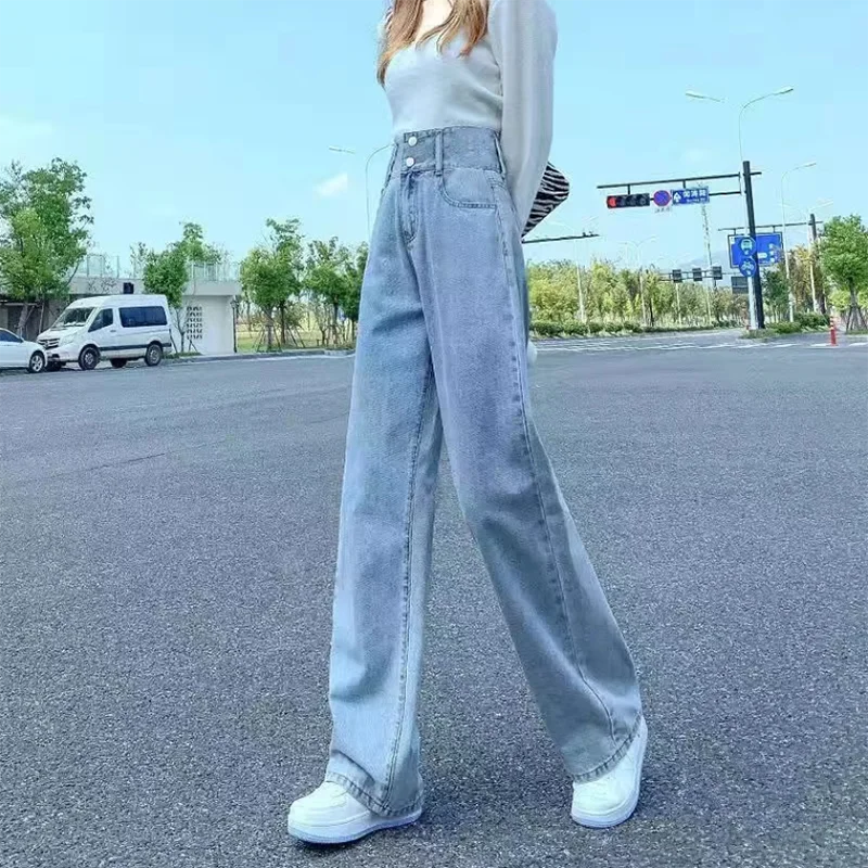 

High-Waisted Jeans Women Spring/Summer New Casual Straight Pants Female Wide-Legged Long Pants Fashion Slim Loose Mopping Pants