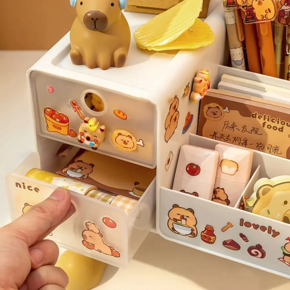 Durable Plastic Desk Organiser Large Capacity Capybara Pen Holder Multi Grid Desk Tidy Pencil Case Sundries