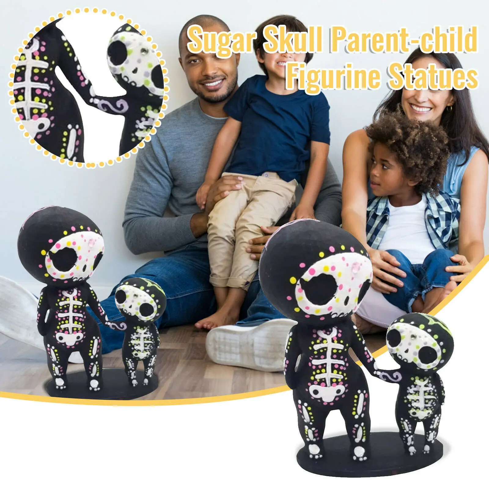 2pcs/set Lovers Couple Miniature Mini Doll Sugar Skull Couple Statue Cute Resin Crafts Home Decoration Accessories Ornaments