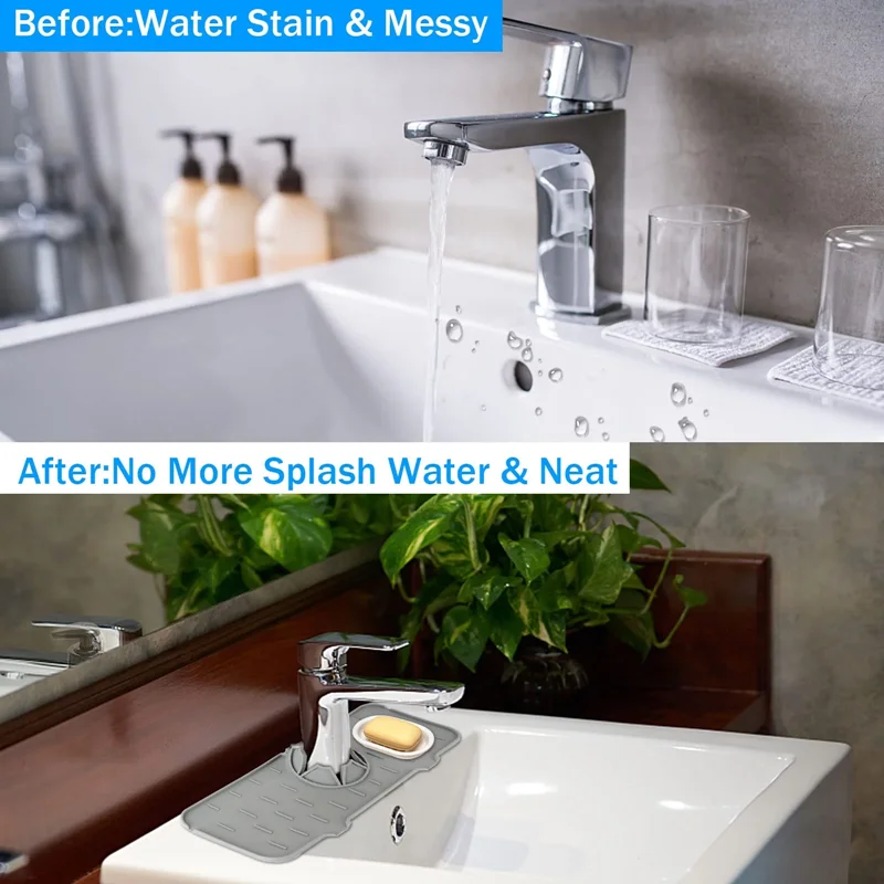 Kitchen Silicone Faucet Absorbent Mat Sink Splash Guard Bathroom Drain Pad Water Splash Catcher Mat For Bathroom Kitchen Gadgets