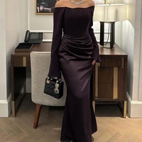 Customized Elegant Straight Ankle Length Strapless Jersey Long Sleeves Evening Dress Classic Photo Color vestidos para mujer 1
