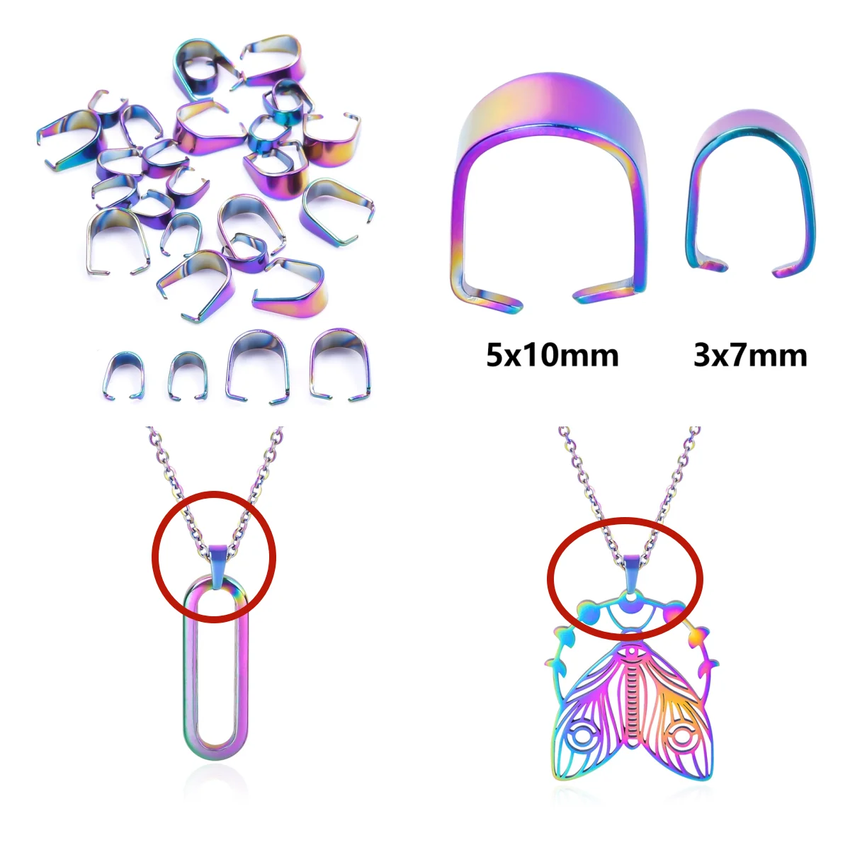 

10-50pcs New Rainbow Color Stainless Steel Clasps Bails Charm Melon Seeds Buckle Pendant DIY Necklace Connectors Jewelry Finding