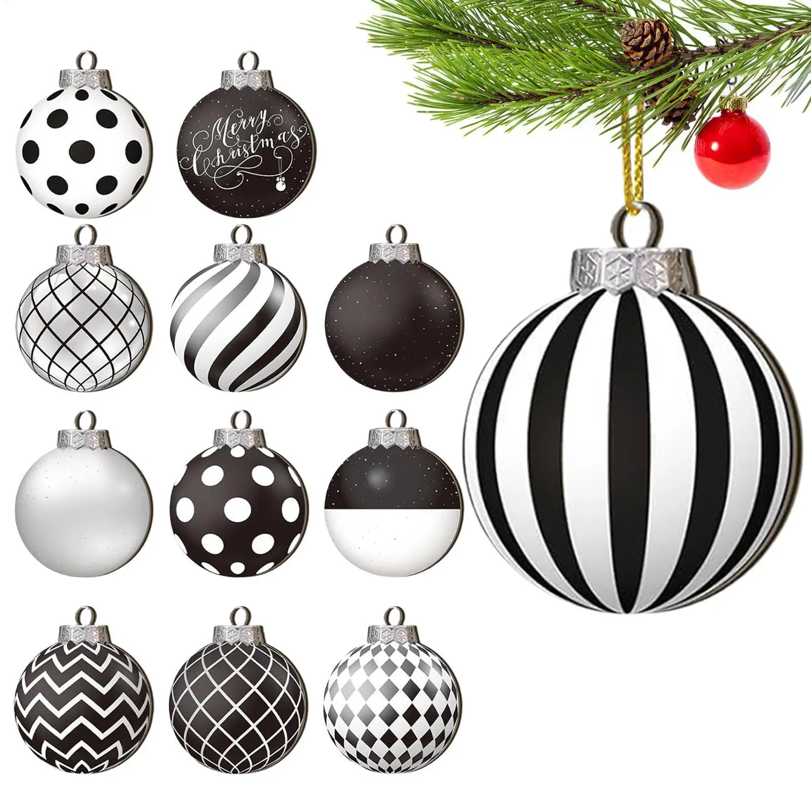 Christmas Ball Pendant 12x Wooden Decorative Ball Ornament Decorative Ball Ornament 2D Shatterproof Christmas Tree Decorations