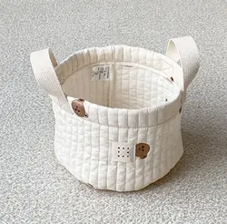 Beige Cotton Embroidered Multi - Purpose Baby Storage Bag (S Bear)