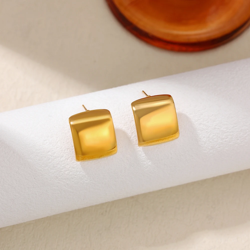 Vintage Square Arch Big Stud Earrings 18K Gold Plated Hypoallergenic Glossy Metal Statement Earring Minimalist Jewelry Bijoux