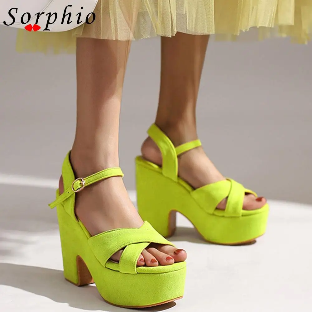 Acheter Sandales à plateforme talon épais mode sangle à boucle chaussures d'été neuves pour femmes bout ouvert Style étrange couleur bonbon élégant pas chere