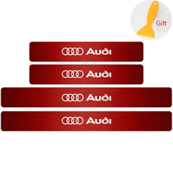 Carbon Fiber Car Door Sill Protector Sticker Set - 4 Piece Threshold Decal Kit (For AUDI red)