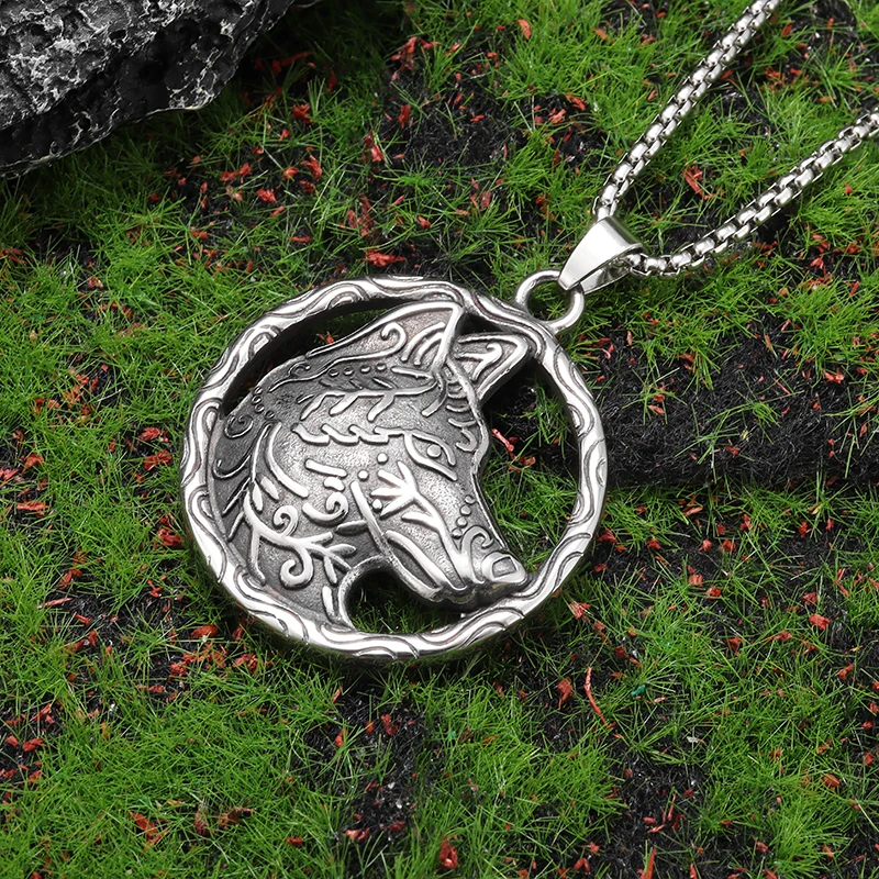 Vintage Viking Celtic Fenrir Wolf Head Animal Pendant Necklace Use Men's Personality Charm Punk Nordic Amulet Jewelry