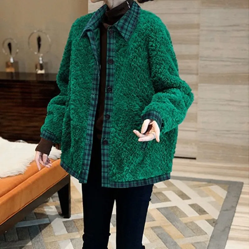 

Новинка 2022, зеленое пальто из искусственной овечьей шерсти, женская одежда, шерстяной топ, осенне-зимние куртки, верхняя одежда для девочек D1644