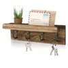 Rustic Wood Key Holder For Wall Farmhouse Wall Shelf Wall Mounted Home Decor Wall Floating Shelf with 4 Hooks 1