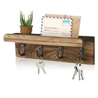 Rustic Wood Key Holder For Wall Farmhouse Wall Shelf Wall Mounted Home Decor Wall Floating Shelf with 4 Hooks 1