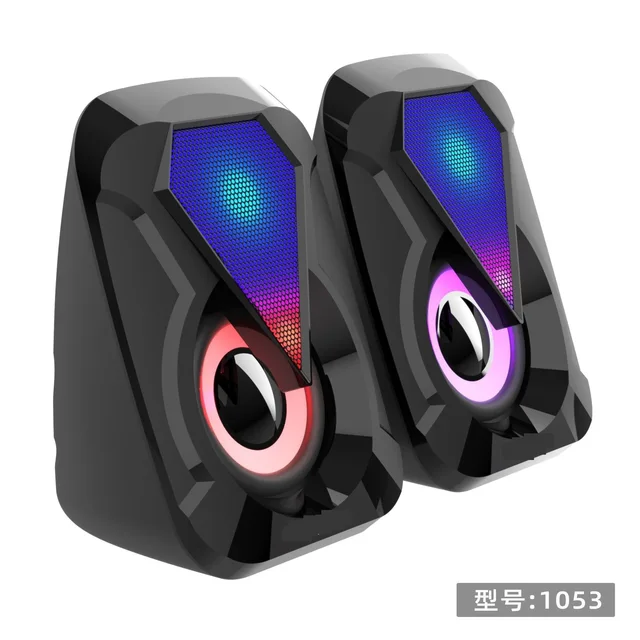 Pembesar Suara Komputer Untuk Desktop PC dan Komputer Riba Kotak Bunyi LED RGB Mini Dengan Subwufer Untuk Teater Rumah Permainan Berwayar USB Berwarna-warni Speake 1