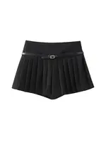 Pleated Shorts Skirts for Women With Belt, Side Zipper, Mid Waist, Female Skort, Chic Fashion - Image 4