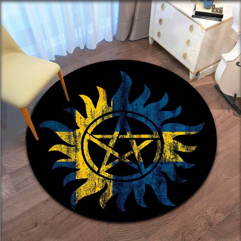 Supernatural Pentagram symbol Carpet Circular Living Room floor mat Flannel non-slip Home decor