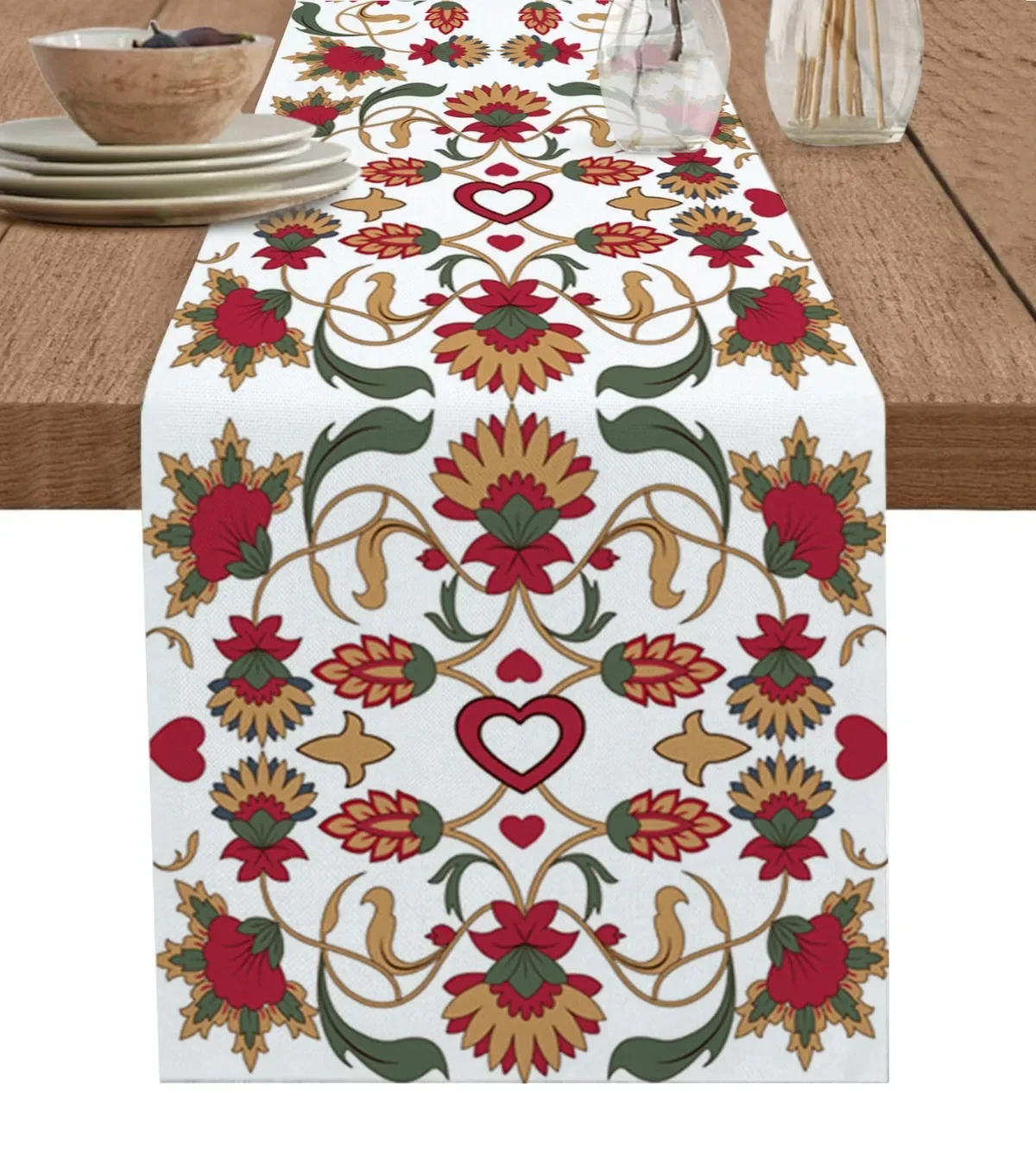 

Valentine'S Day Hearts Flowers Custom Table Runner Wedding Dining Table Decoration Holiday Dining Tablecloth