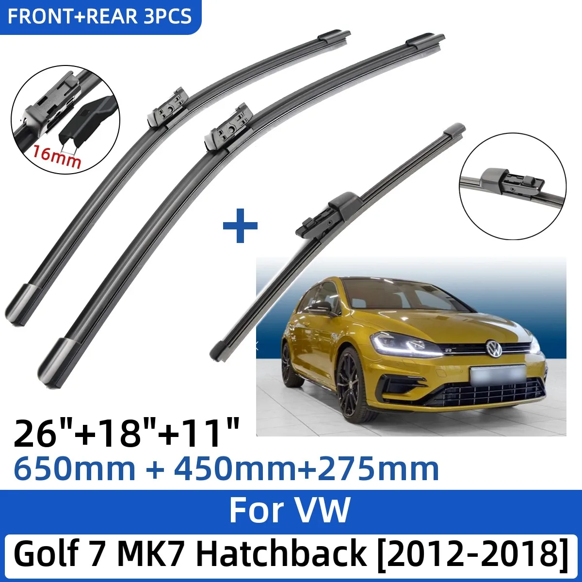 3PCS Für VW Golf 7 MK7 Fließheck 2012-2018 26 + 18 + 11 Vorne