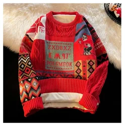 Christmas Sweater Men's Winter Plush Thickened Warm Knit Shirt American Loose Fashion Couple costume Sweater